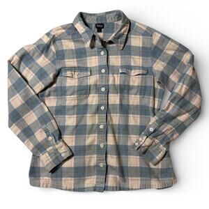 Patagonia Fjord Flannel Shirt Womens Size 10 Plaid Long Sleeve Organic Cotton